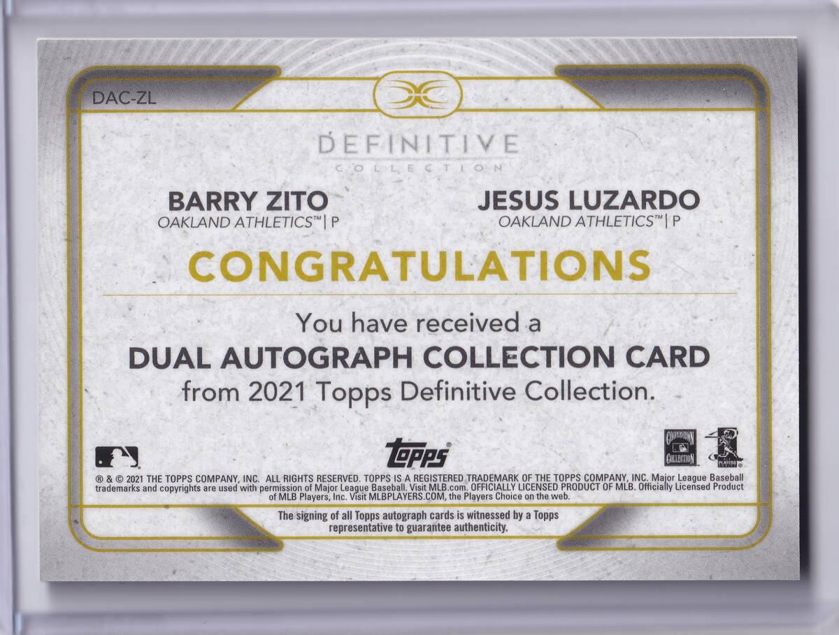 BARRY ZITO & JESUS LUZARDO автограф автограф карта 5 листов ограничение 1st# 2021 TOPPS DEFINITIVE COLLECTION DUAL AUTOGRAPH CARD / прямой документ .AUTO