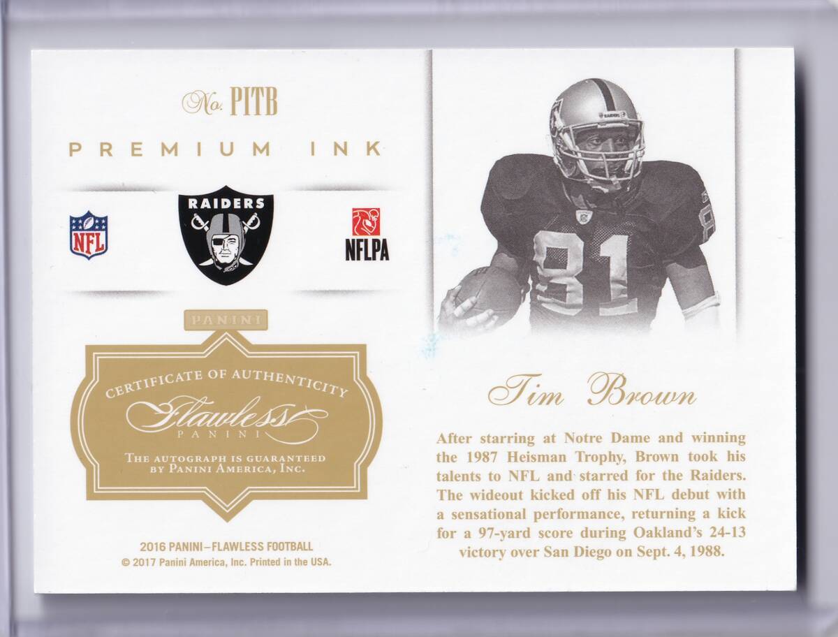 TIM BROWN автограф автограф карта 5 листов ограничение 2016 PANINI FLAWLESS FOOTBALL PREMIUM INK AUTOGRAPH CARD /tim* Brown / NFL