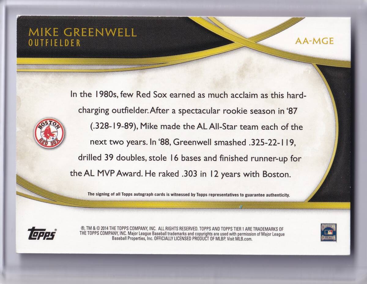 MIKE GREENWELL автограф автограф карта 5 листов ограничение 1st# 2014 TOPPS TIER ONE AUTOGRAPH CARD / Mike * зеленый well / Hanshin / прямой документ .AUTO