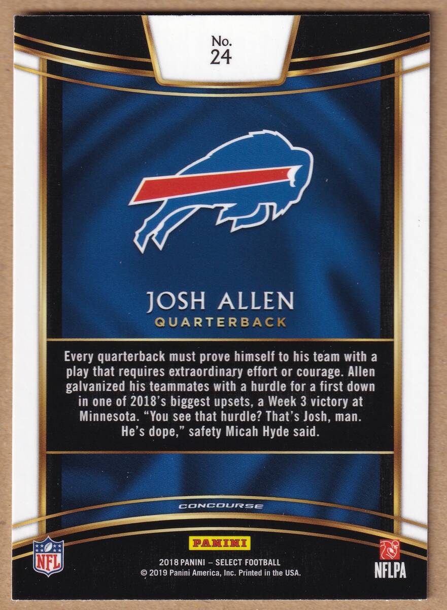 [RC]JOSH ALLEN 2018 PANINI SELECT #24 ROOKIE CARD /joshu*a Len / rookie карта / FOOTBALL / NFL