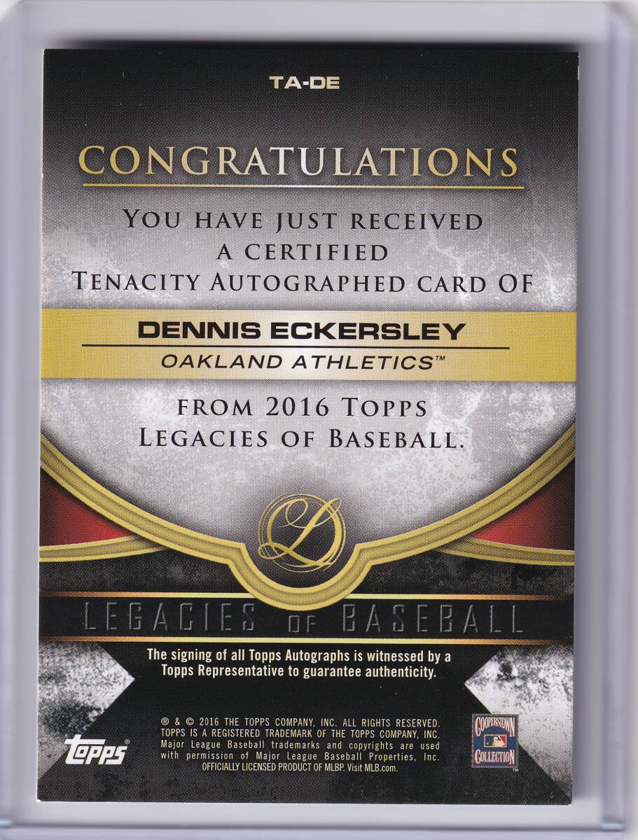 DENNIS ECKERSLEY автограф автограф карта 199 листов ограничение 2016 TOPPS LEGACIES AUTOGRAPH CARD / Деннис *e The Cars Lee / прямой документ .AUTO