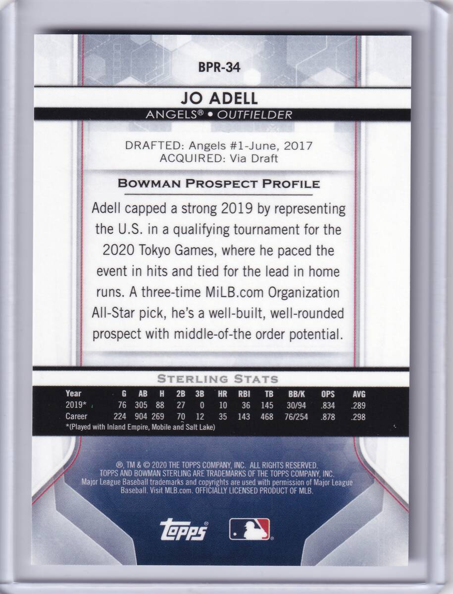 10 листов ограничение JO ADELL 2020 TOPPS BOWMAN STERLING PROSPECT BLACK ATOMIC REFRACTOR / Joe *a Dell /enzerus
