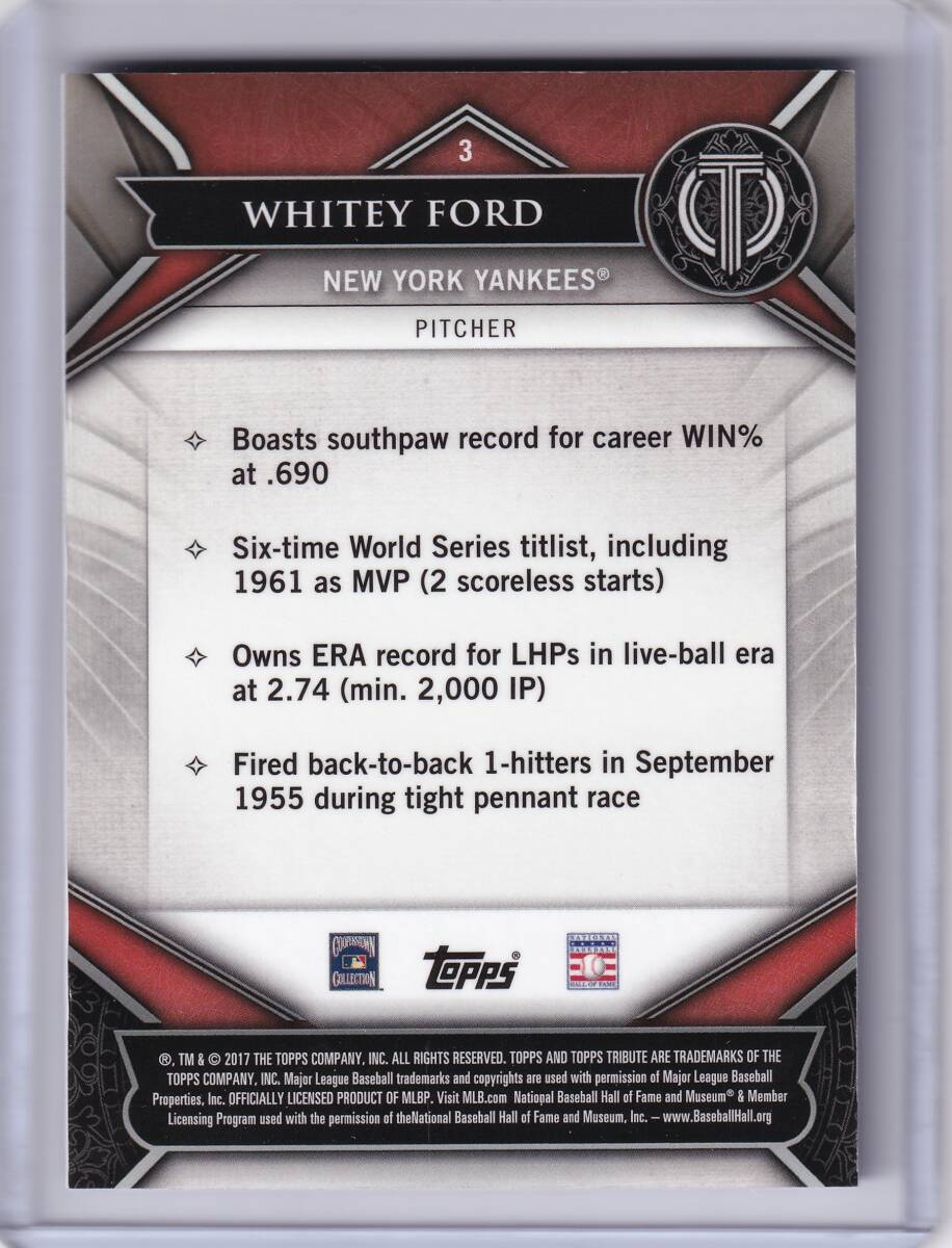 [1/1]WHITEY FORD 1 листов ограничение 2017 TOPPS TRIBUTE 1of1 PARALLEL / whity * Ford / HOF /yan Keith / NEW YORK YANKEES