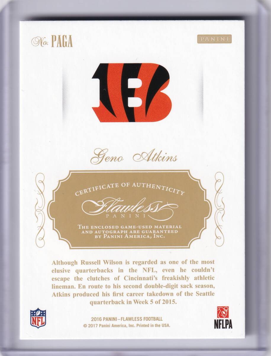 GENO ATKINS 10 листов ограничение 2016 PANINI FLAWLESS FOOTBALL AUTOGRAPH PATCH RELIC CARD / AUTO / Gino * следы gold s/ NFL