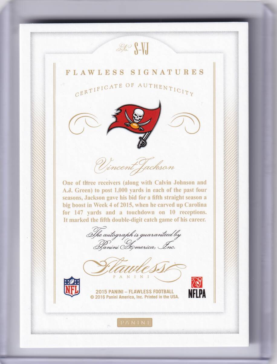 VINCENT JACKSON автограф автограф карта 20 листов ограничение 2015 PANINI FLAWLESS FOOTBALL AUTOGRAPH CARD / AUTO / vi n цент * Jackson / NFL