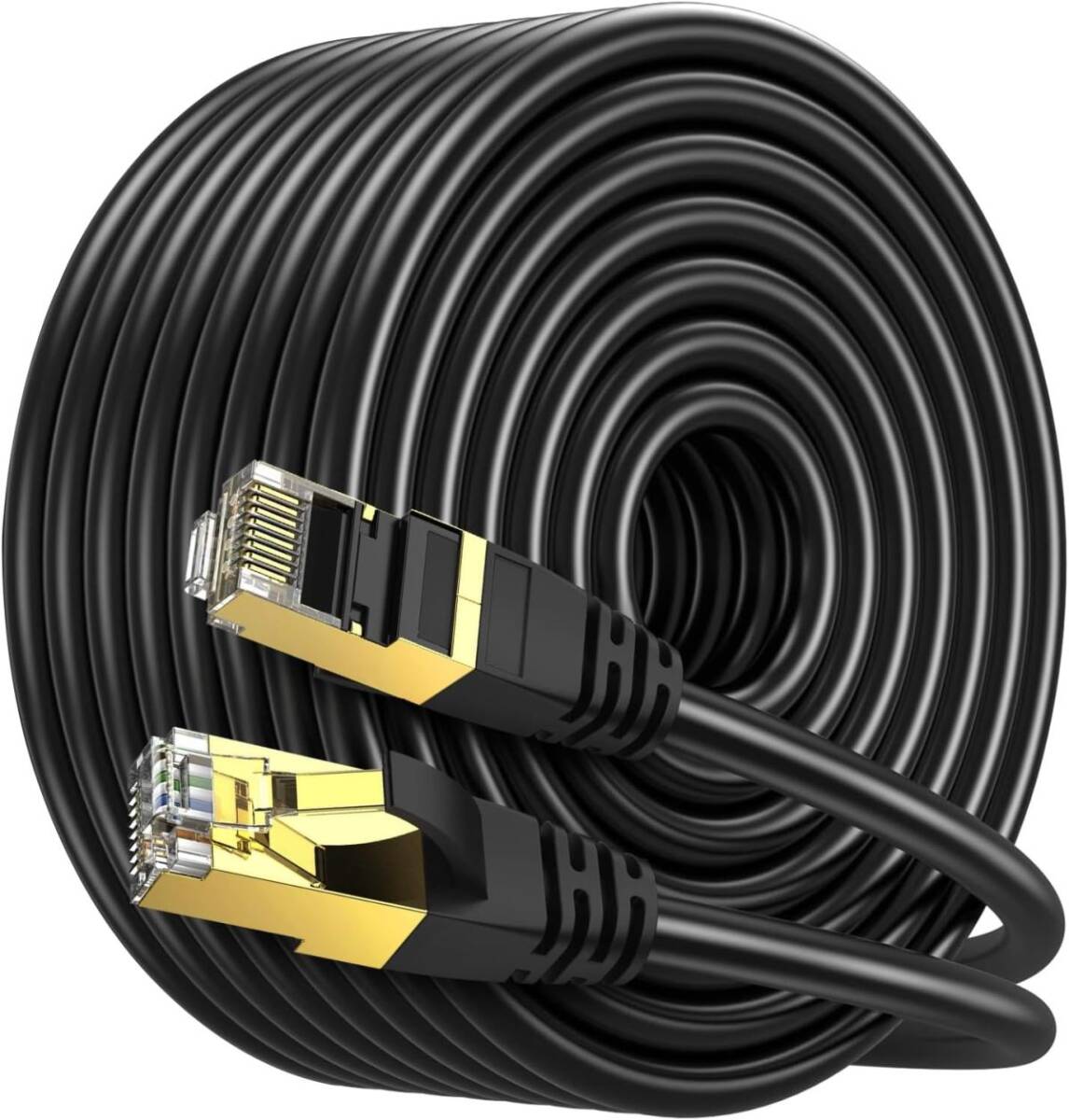 LANケーブル 50m 屋外用 ランケーブル PoE対応 Ankuly CAT6準拠 50m コネクタ付き カテゴリ6 業務用(ブラック)_画像1