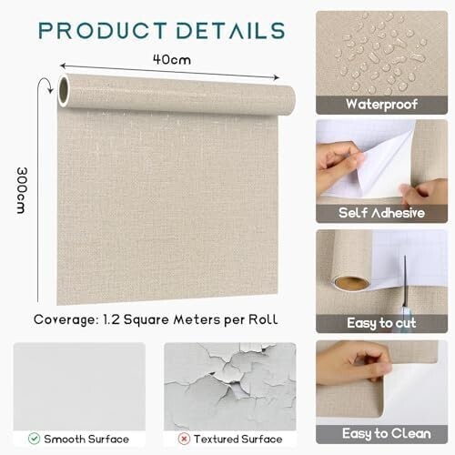 ☆新品☆VEELIKE 織物調 壁紙シール ふすま紙 クリーム色 表面ザラザラ リネン柄 壁紙 シールタイプ ふすまに貼れる壁紙_画像8