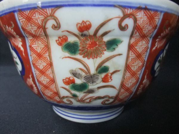 【睦】伊万里 どんぶり 富貴長春 色絵磁器 窓絵 花文 染付 時代物 骨董■_画像5