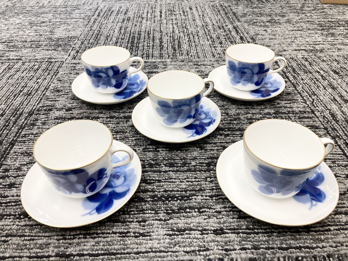 【美品】1円スタート 大倉陶園 カップ& ソーサー ブルーローズ 金彩 洋食器 薔薇 5客セット 1016K② 小来村