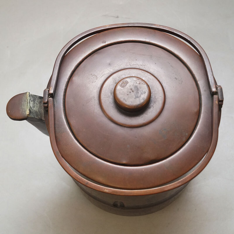 【真作】銅製 金誠堂製 水次 口蓋付 458g 薬缶 茶道具 水差 水注 茶器 急須 湯沸し-818_画像3