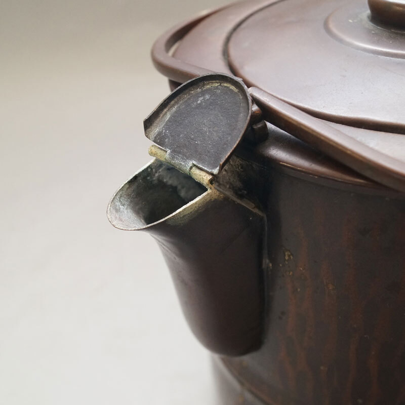 【真作】銅製 金誠堂製 水次 口蓋付 458g 薬缶 茶道具 水差 水注 茶器 急須 湯沸し-818_画像6