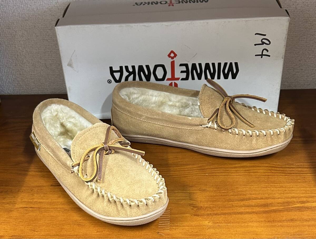  новый товар * загрязнения * Minnetonka. высококлассный замша натуральная кожа. мутон мокасины * светло-коричневый *US7*24.0.