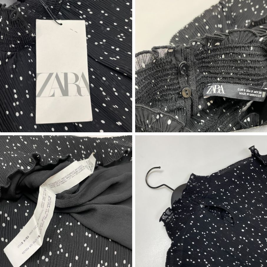 ZARA /S/ ブラック 長袖ワンピース ホワイトドットプリーツロングドレス レディース タグ付き カジュアル フェミニン 大人可愛い生地 ザラ_画像5
