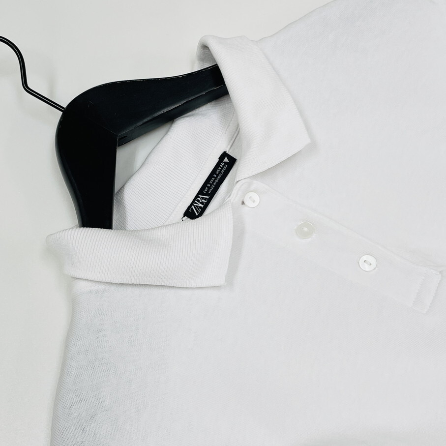ZARA【S】ホワイト ポロシャツ クロップド ショート丈 長袖トップス レディース カジュアル 通勤 大人可愛い生地コットン デイリー ザラ_画像2