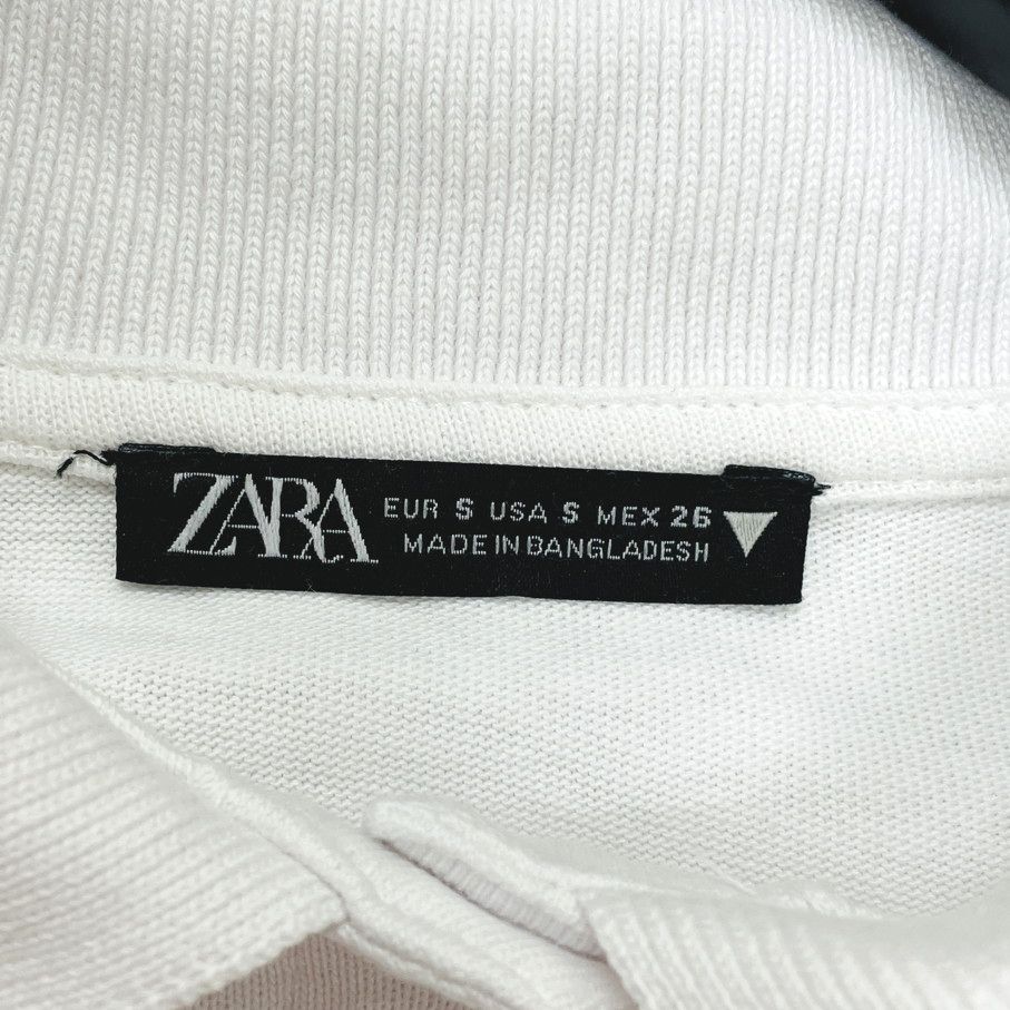 ZARA【S】ホワイト ポロシャツ クロップド ショート丈 長袖トップス レディース カジュアル 通勤 大人可愛い生地コットン デイリー ザラ_画像4