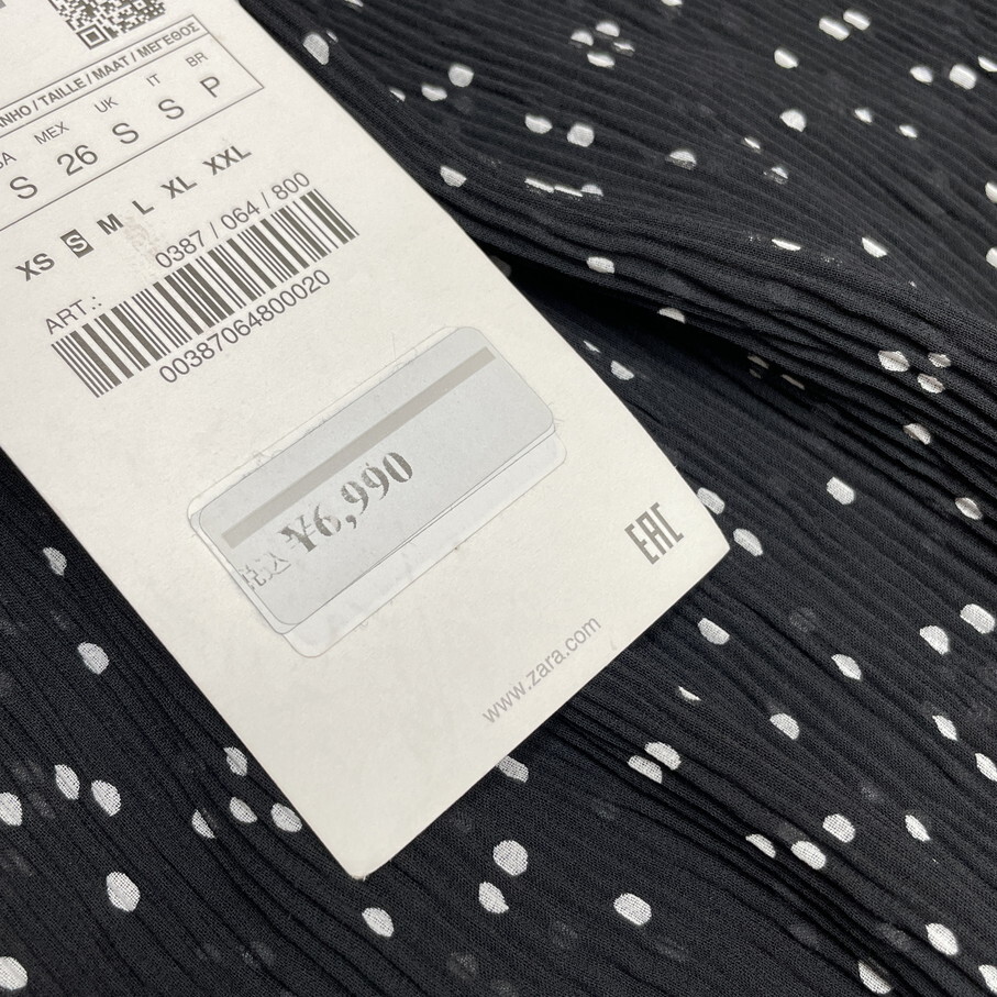 ZARA /S/ ブラック 長袖ワンピース ホワイトドットプリーツロングドレス レディース タグ付き カジュアル フェミニン 大人可愛い生地 ザラ_画像6