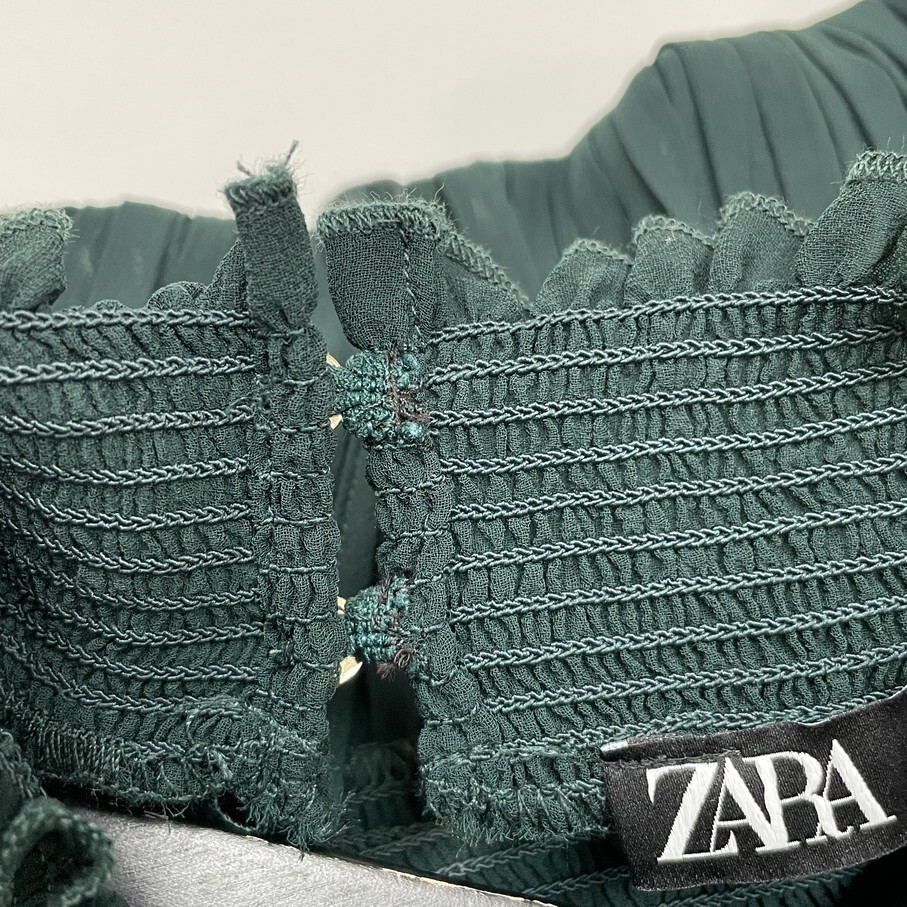 ZARA /M/ グリーン ロングワンピース レディース プリーツ フリル 長袖ドレス カジュアル ゴールドボタン 大人可愛い生地 デイリー ザラ_画像5