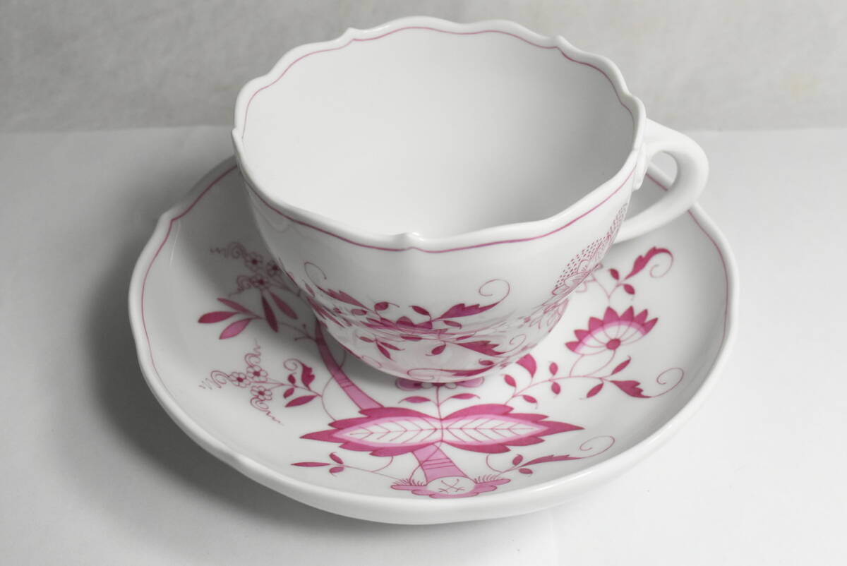 Meissen　マイセン　ピンクオニオン　カップ＆ソーサー　ブルーオニオン　ピンク　箱付き_画像2