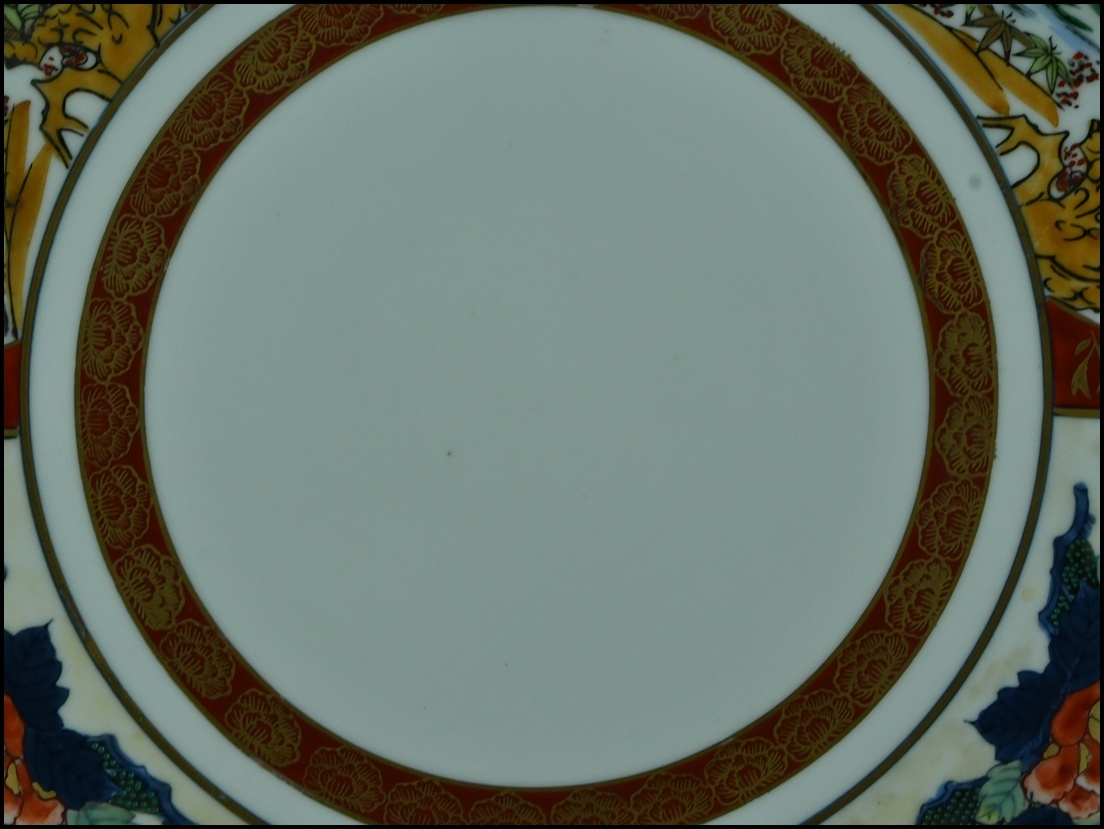 【ACT】有田焼 福山造【幸言作】金彩色絵 牡丹高砂図 大皿 飾皿 床置 美術品 高さ40.3cm A7-717AR_画像9