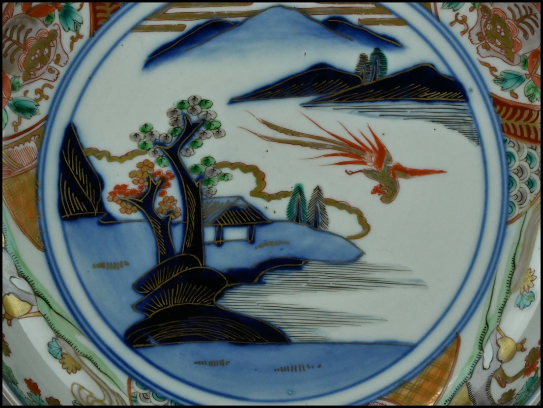【ACT】古伊万里 時代物 金彩色絵 花鳥風景図 菓子皿 平鉢 菓子鉢 菓子器 古美術品 A7-930-40_画像6