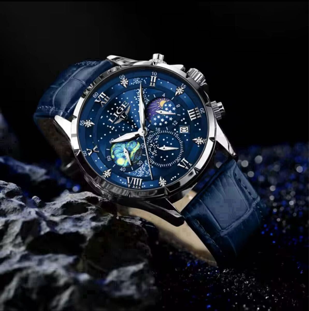 紳士用高級腕時計 クロノグラフ LIGEブランド_画像2