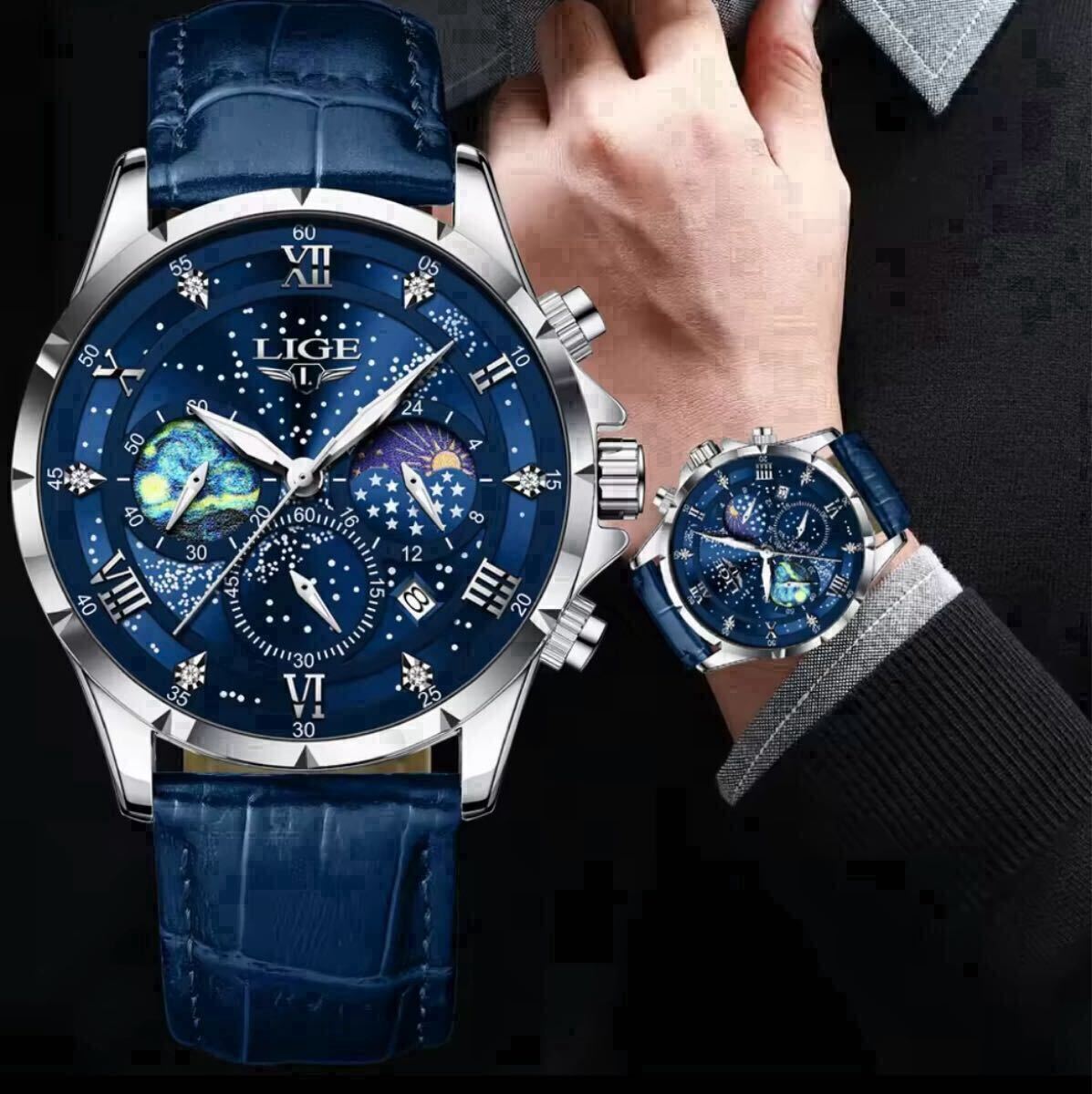 紳士用高級腕時計 クロノグラフ LIGEブランド_画像5