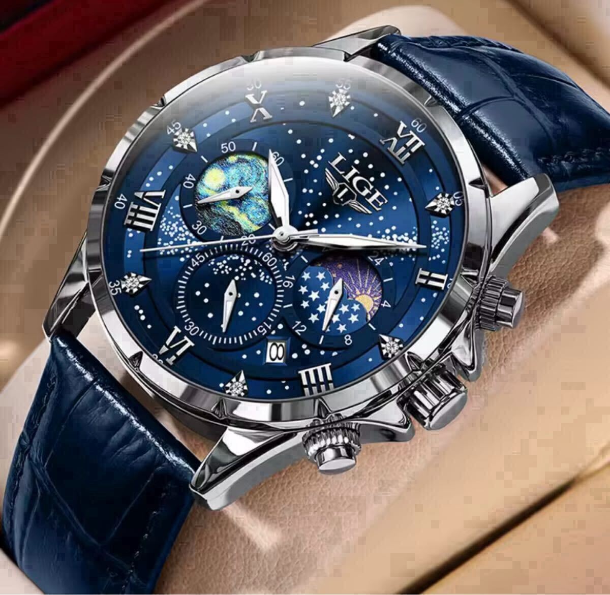 紳士用高級腕時計 クロノグラフ LIGEブランド_画像1
