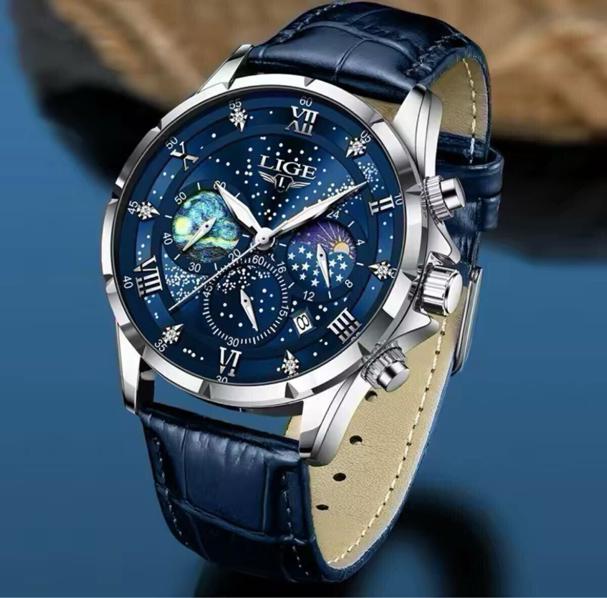 紳士用高級腕時計 クロノグラフ LIGEブランド_画像4