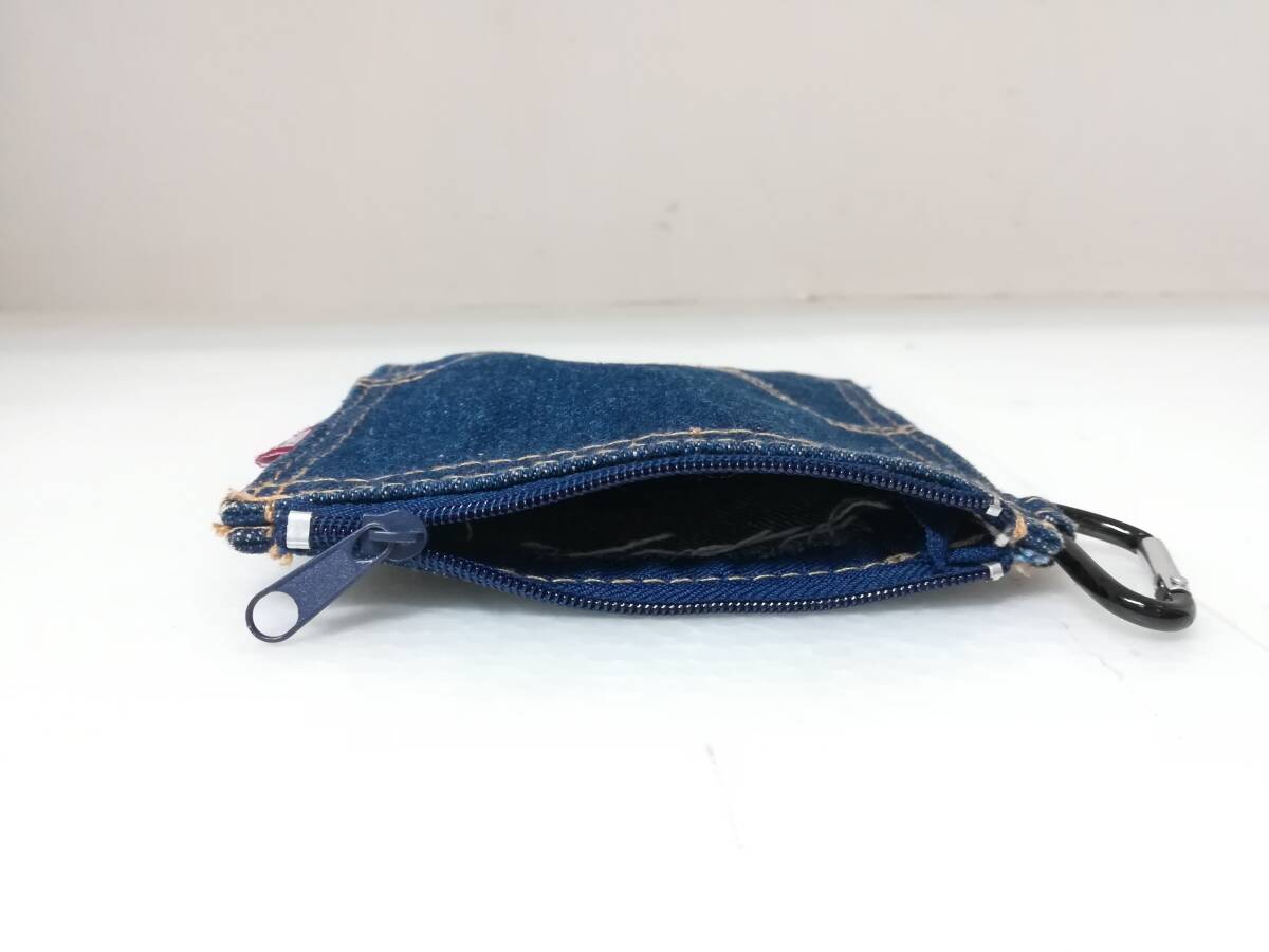 ■中古 EDWIN エドウィン デニム フラット ポーチ カラビナ付き マルチケース_画像4