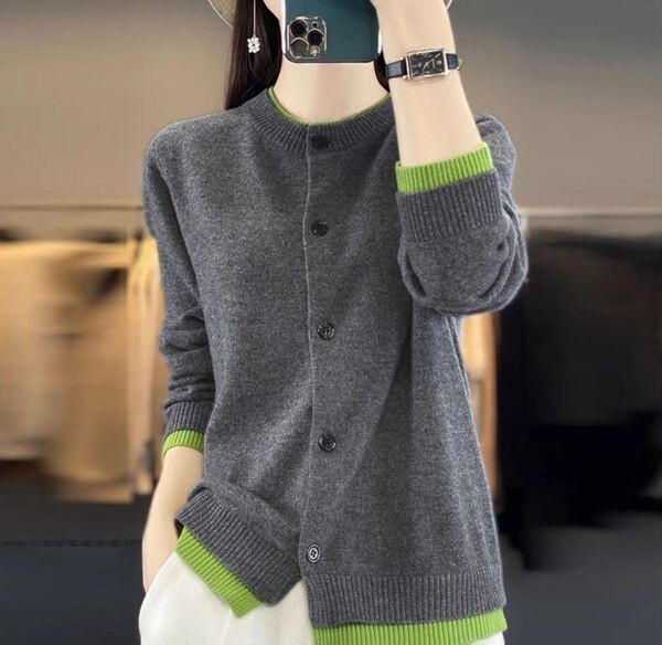 新品 秋 冬 秋冬 ニットカーディガン カシミヤ 長袖 ニット トップス 通勤 オフィス 前開きアウター ニットセーターレッド_画像6