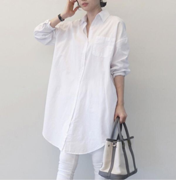 新品 秋 冬 S-2XLカジュアル チュニック きれいめ 長袖 ロング ブラウスシャツ 大きいサイズ ゆったり 大人 可愛い ホワイト_画像2