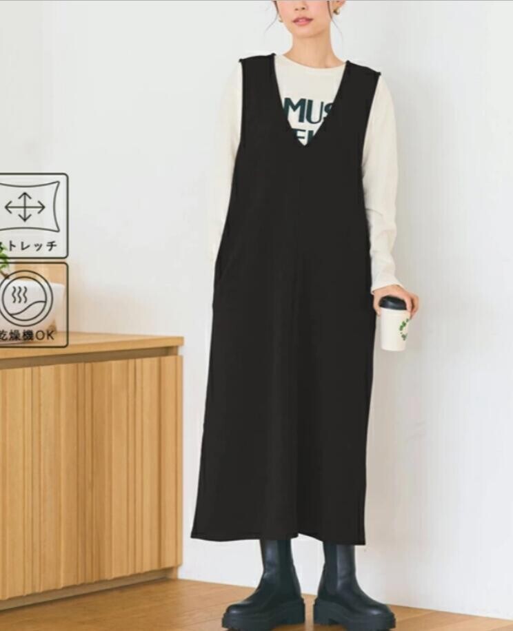 新品 秋 冬 カジュアル ワンピース ジャンパースカート レディース ロングベストワンピース 無地 ノースリーブ ロングワンピース_画像1