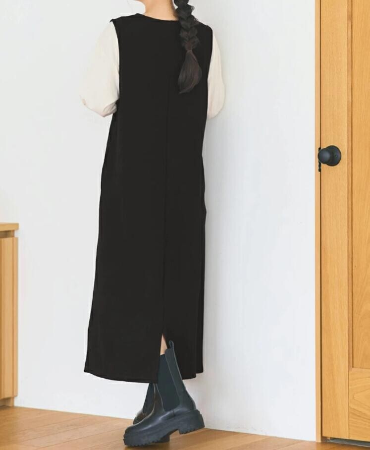 新品 秋 冬 カジュアル ワンピース ジャンパースカート レディース ロングベストワンピース 無地 ノースリーブ ロングワンピース_画像3