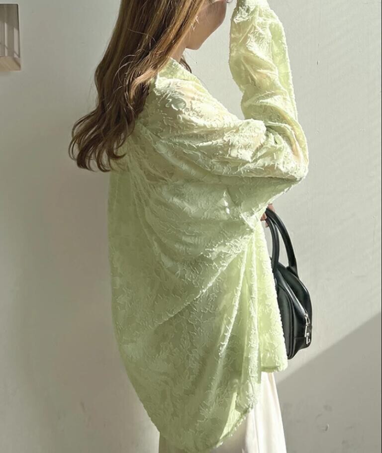 新品 秋 冬 カーディガン 夏 長袖 トップス UV 冷房対策 シフォン 大きいサイズ ロングカーディガン 薄手 着痩せ 透け感グレー_画像5