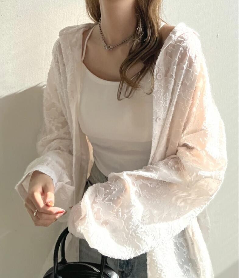 新品 秋 冬 カーディガン 夏 長袖 トップス UV 冷房対策 シフォン 大きいサイズ ロングカーディガン 薄手 着痩せ 透け感グレー_画像9