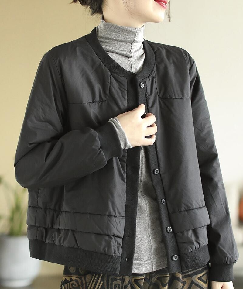 新品 秋 冬 秋冬 レディース 中綿コート 配色 復古風 ショート丈 長袖 ジャケット アウター 防寒 着痩せ 軽量 羽織りブラック_画像1