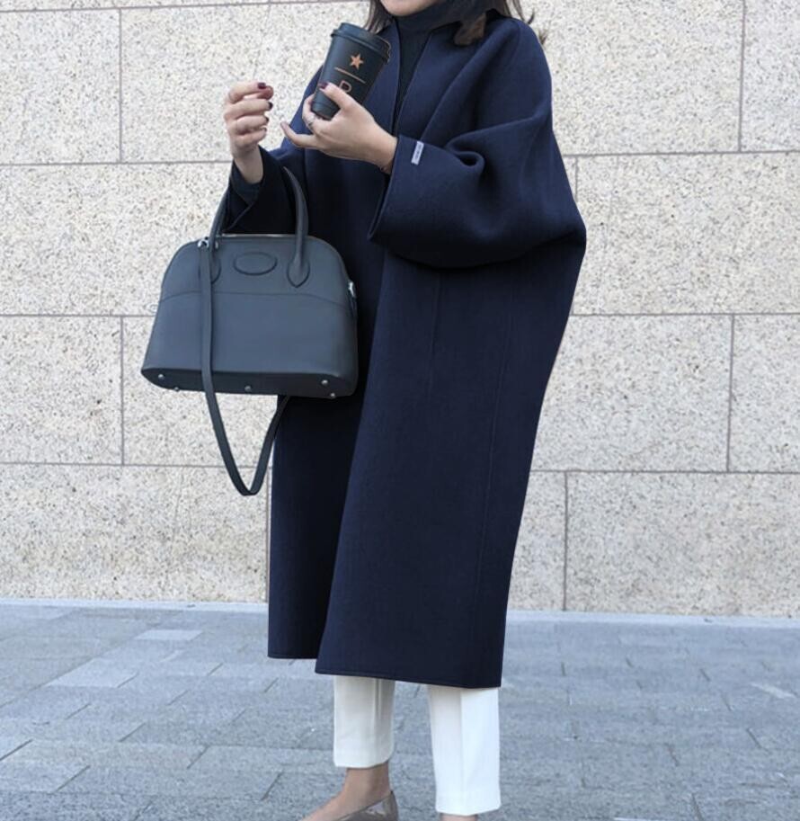 新品 秋 冬 ラシャコート ロングコート レディース ロング丈 マキシ丈 気質 アウター カジュアル風 チェスターコートネイビー_画像1