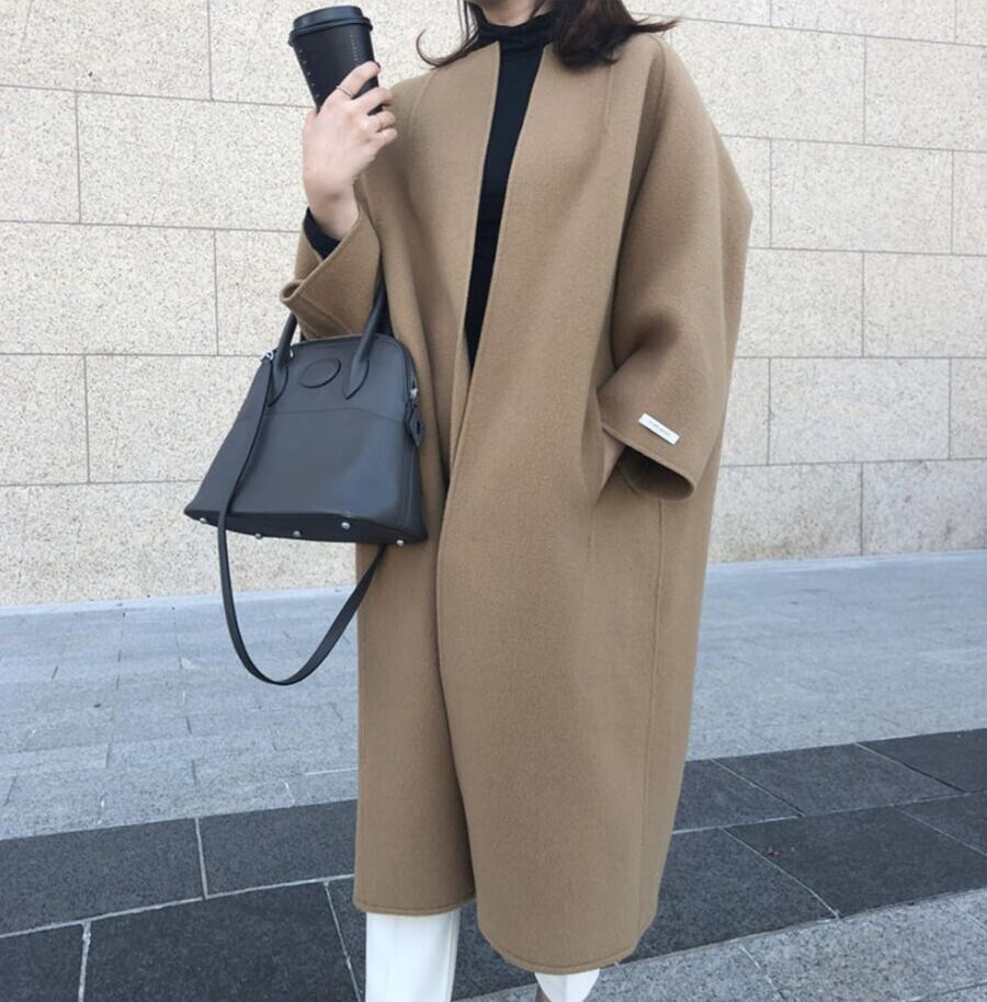 新品 秋 冬 ラシャコート ロングコート レディース ロング丈 マキシ丈 気質 アウター カジュアル風 チェスターコートネイビー_画像2