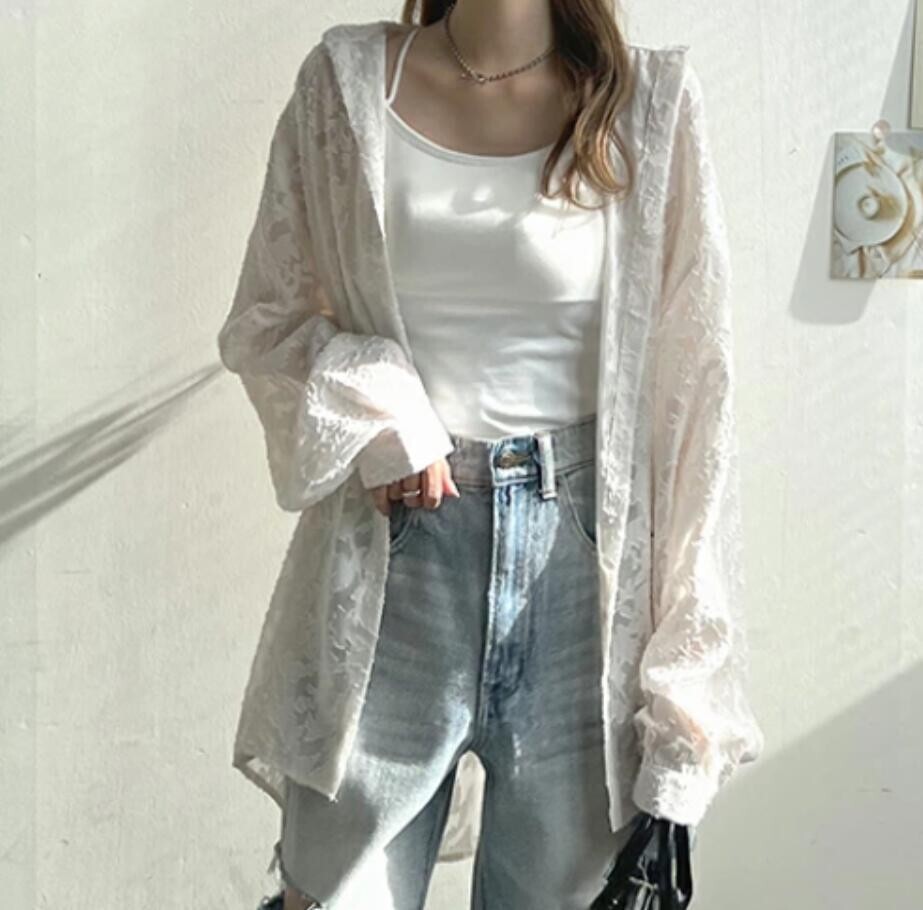 新品 秋 冬 カーディガン 夏 長袖 トップス UV 冷房対策 シフォン 大きいサイズ ロングカーディガン 薄手 着痩せ 透け感グレー_画像10
