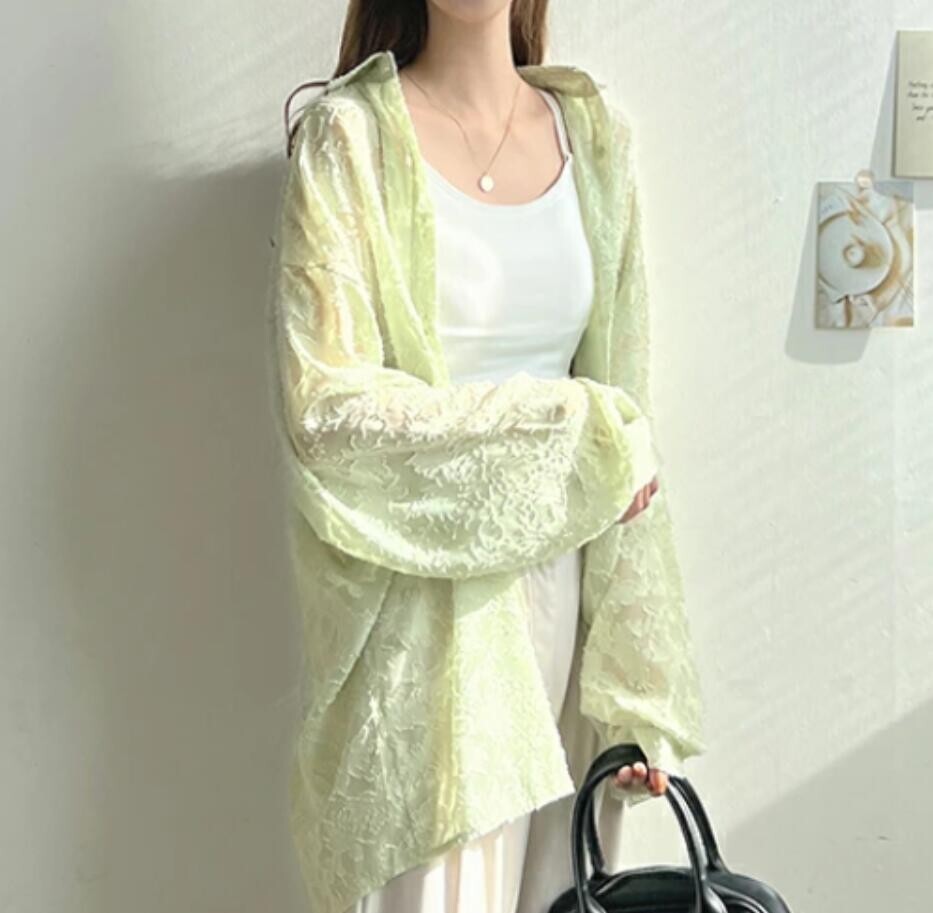 新品 秋 冬 カーディガン 夏 長袖 トップス UV 冷房対策 シフォン 大きいサイズ ロングカーディガン 薄手 着痩せ 透け感グレー_画像4