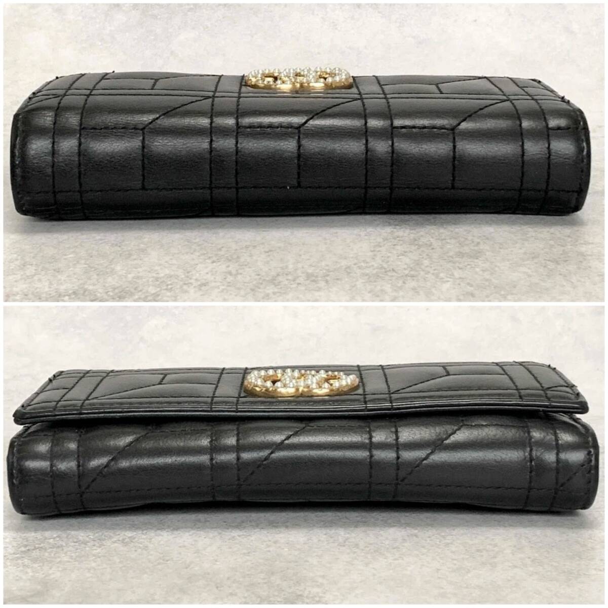 GUCCI グッチ 長財布 フラップ コンチネンタル ウォレット パール GGマーモント キルティング ブラック 黒 レザー_画像4