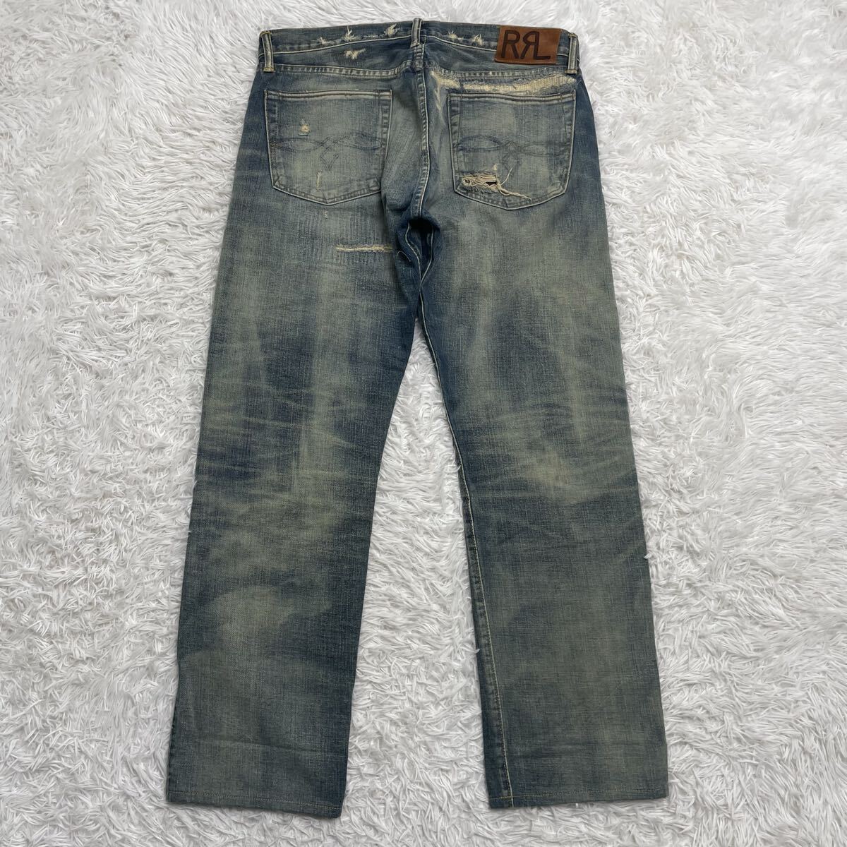 【名作】RRL RALPH LAUREN ダブルアールエル ラルフローレン ダメージ リペア デニム パンツ 34×32 名作_画像2