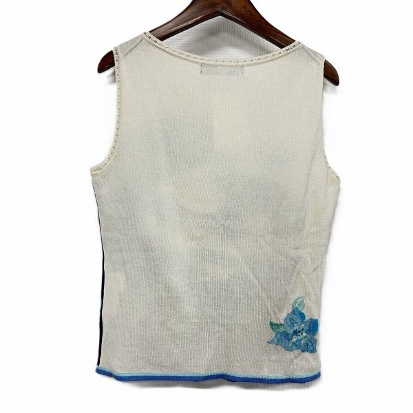 #auc レオナール LEONARD アンサンブル M アイボリー 紺 青 緑 ニット 花柄 ラインストーン ビーズ 難あり レディース [965693]_画像5