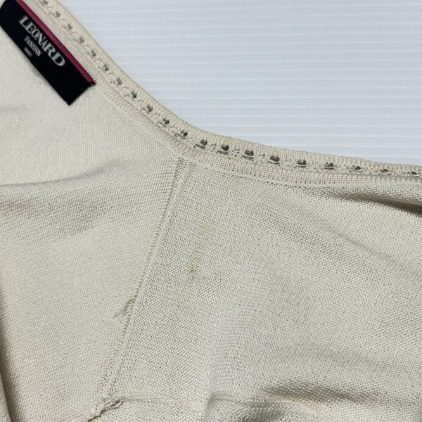 #auc レオナール LEONARD アンサンブル M アイボリー 紺 青 緑 ニット 花柄 ラインストーン ビーズ 難あり レディース [965693]_画像10