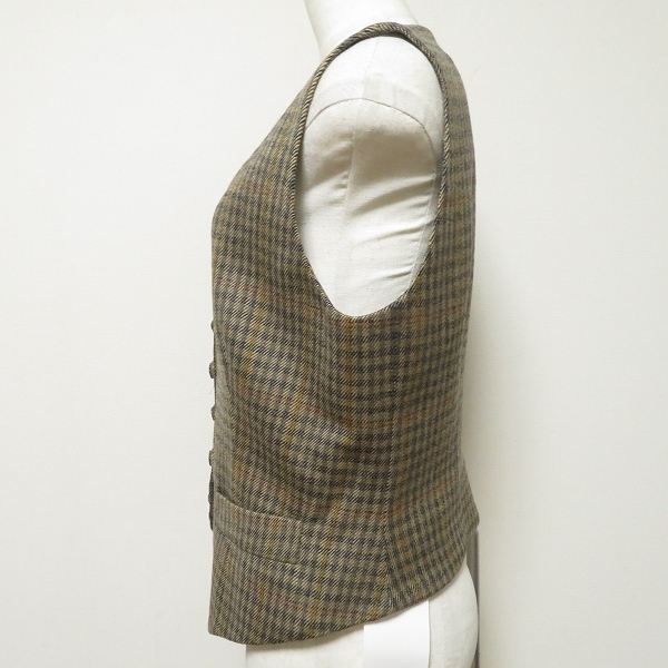 #anc モスキーノ クチュール MOSCHINO COUTURE! ベスト ジレ 42 茶 紺 黄色 チェック ヴィンテージ イタリア製 レディース [969487]_画像2