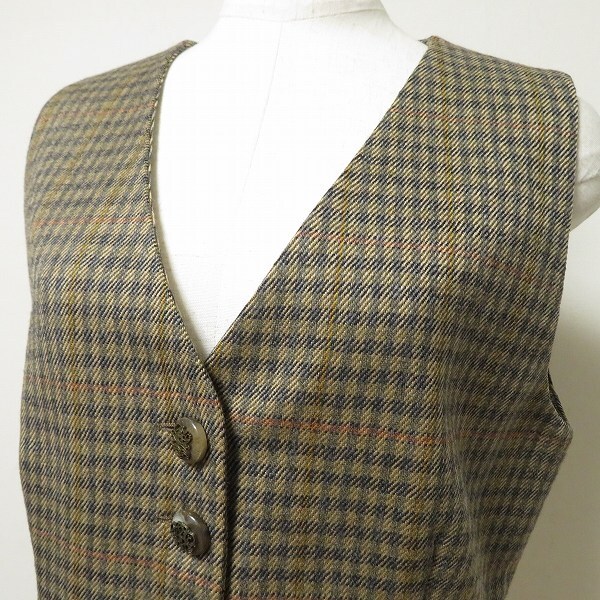 #anc モスキーノ クチュール MOSCHINO COUTURE! ベスト ジレ 42 茶 紺 黄色 チェック ヴィンテージ イタリア製 レディース [969487]_画像4