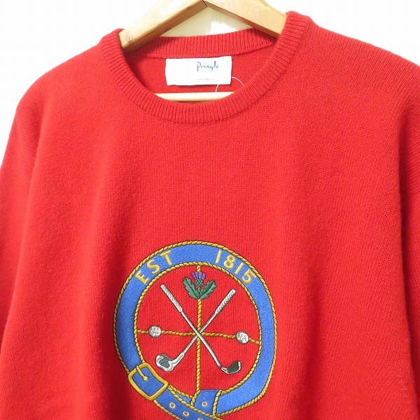 #wnc プリングルオブスコットランド PringleofScotland セーター ニット S 赤 ウール スコットランド製 ゴルフ メンズ [965584]_画像3