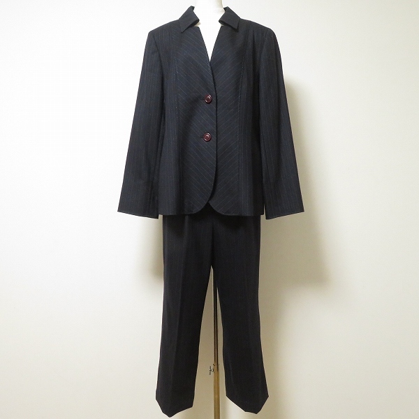 #anc レリアン Leilian パンツスーツ セットアップ 13+ 濃紺 青 ストライプ ラメ 大きいサイズ レディース [965607]_画像1