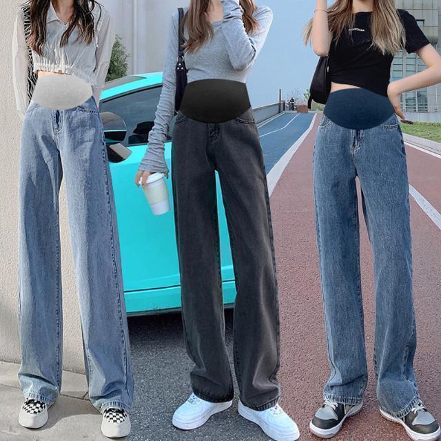 マタニティ デニム XLサイズ パンツ ジーンズ 妊婦 ハイウエスト レギンス ブラック グレー_画像7