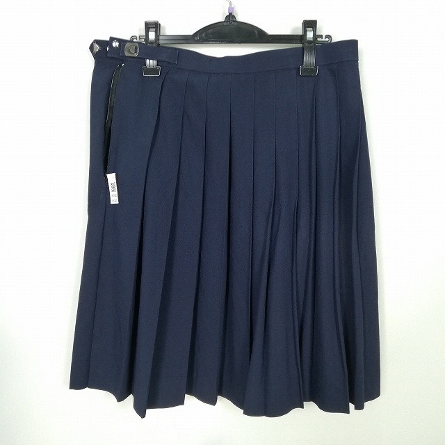 1円 スクールスカート 大きいサイズ 夏物 w75-丈59 紺 中学 高校 プリーツ 学生服 制服 女子 中古 HK1440_画像2